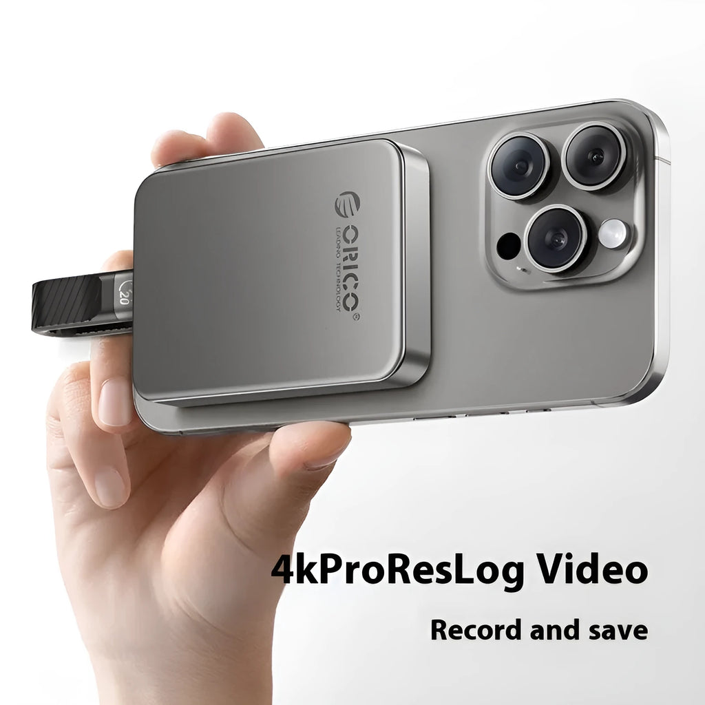 Grey aluminium alloy magnetic mobile SSD with ultra-thin 80x60x11.2mm dimensions