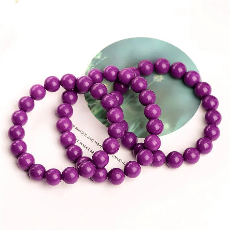 Jiuya purple crystal mica bracelet with polished beads in three diameter options
