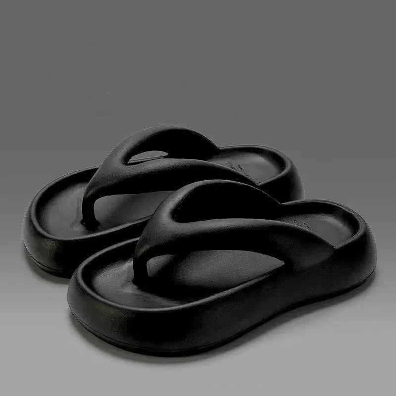 Solid colour EVA flip-flops with thick sole and decorative bow.