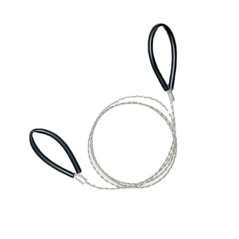 German stainless steel survival wire saw with leather hand case, showing black and red colour options.