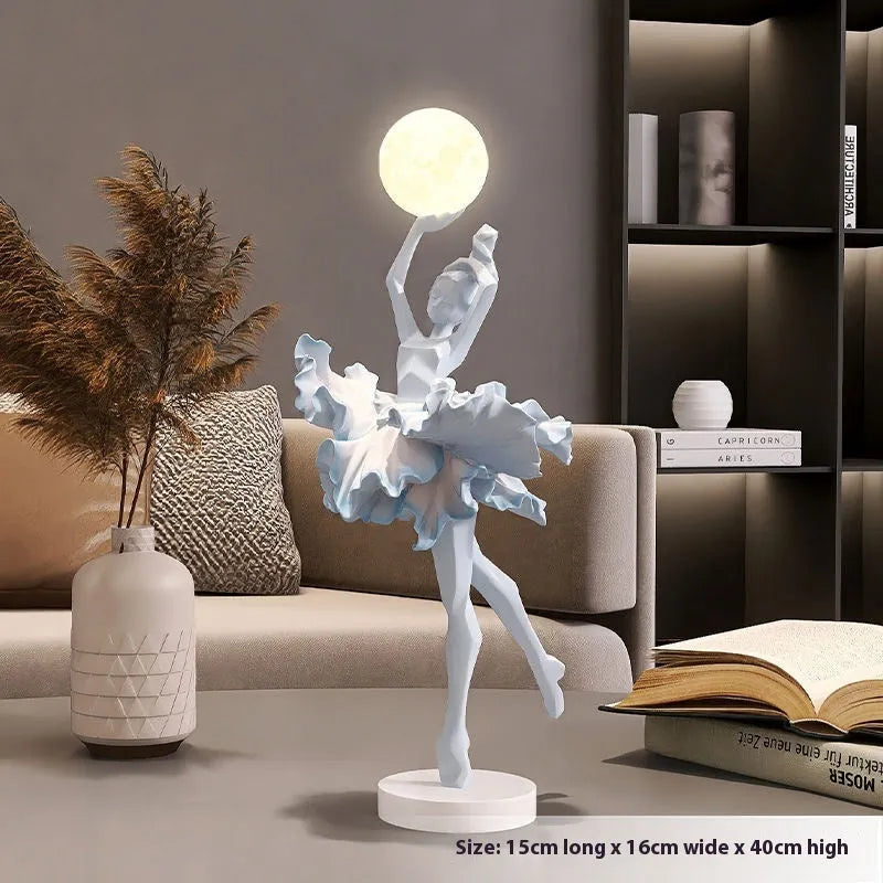 Art Girl modern USB night lamp in black gold, white, pink, or light blue resin finish.