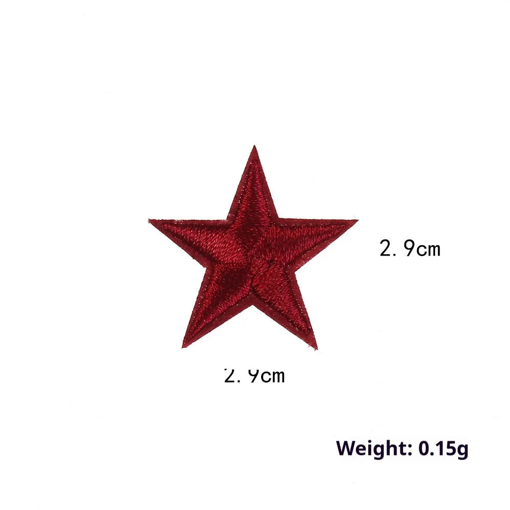 Colourful five-pointed star embroidery patches and cloth stickers for DIY clothing decoration.