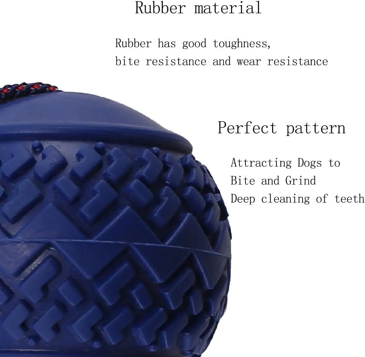 Blue rubber dog ball with rope attachment measuring 29cm long for small breed dogs