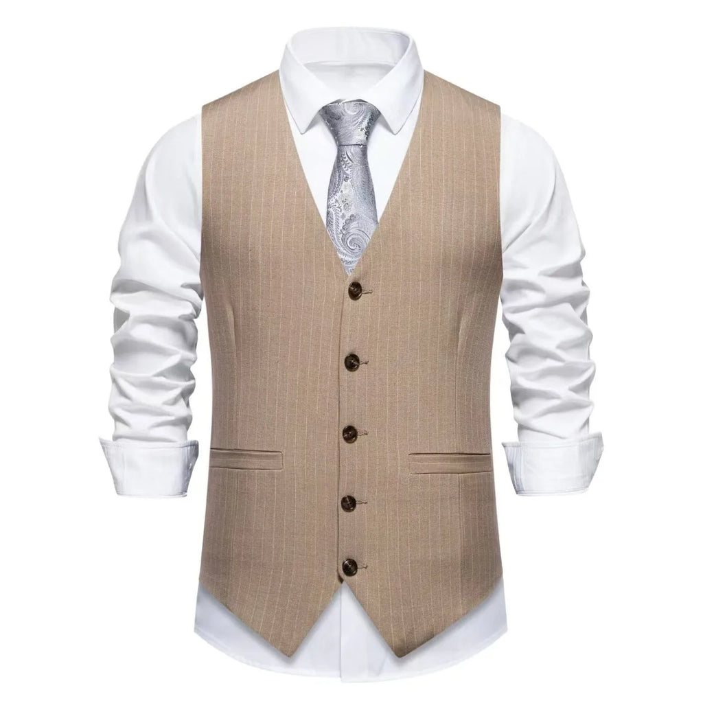 Men's striped suit vest in polyester with non-ironing fabric and miter hem