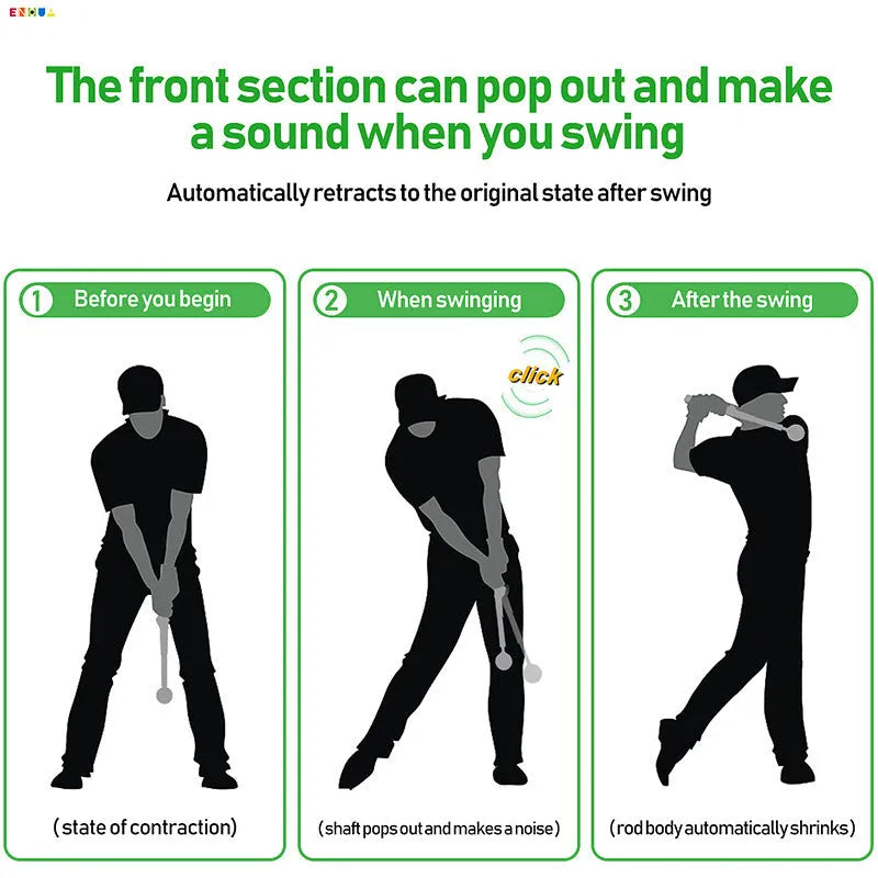 Telescopic golf swing training simulator in stainless steel available in black, blue and red colours