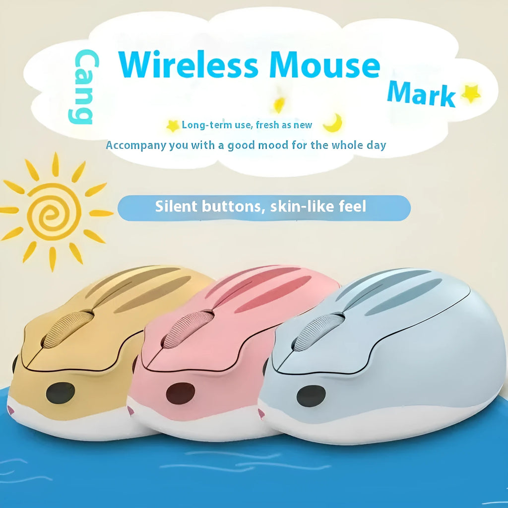 Hamster wireless mute mouse in gray, pink, or yellow colour options