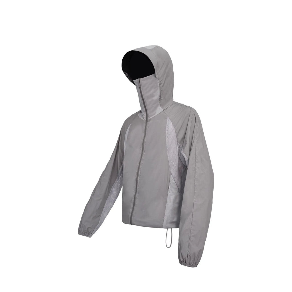 Mesh stitching sun protective nylon top shown in desert brown colour on a hanger.