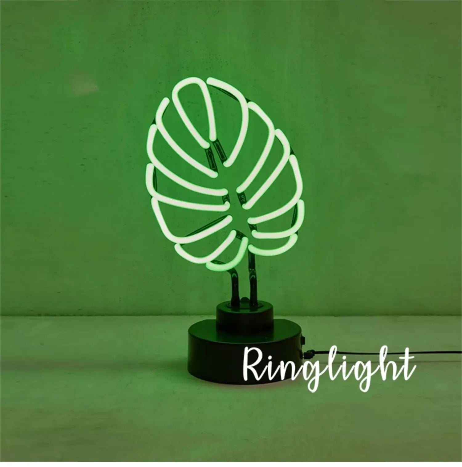 White tube bamboo shape desktop lamp emitting green light with USB cable