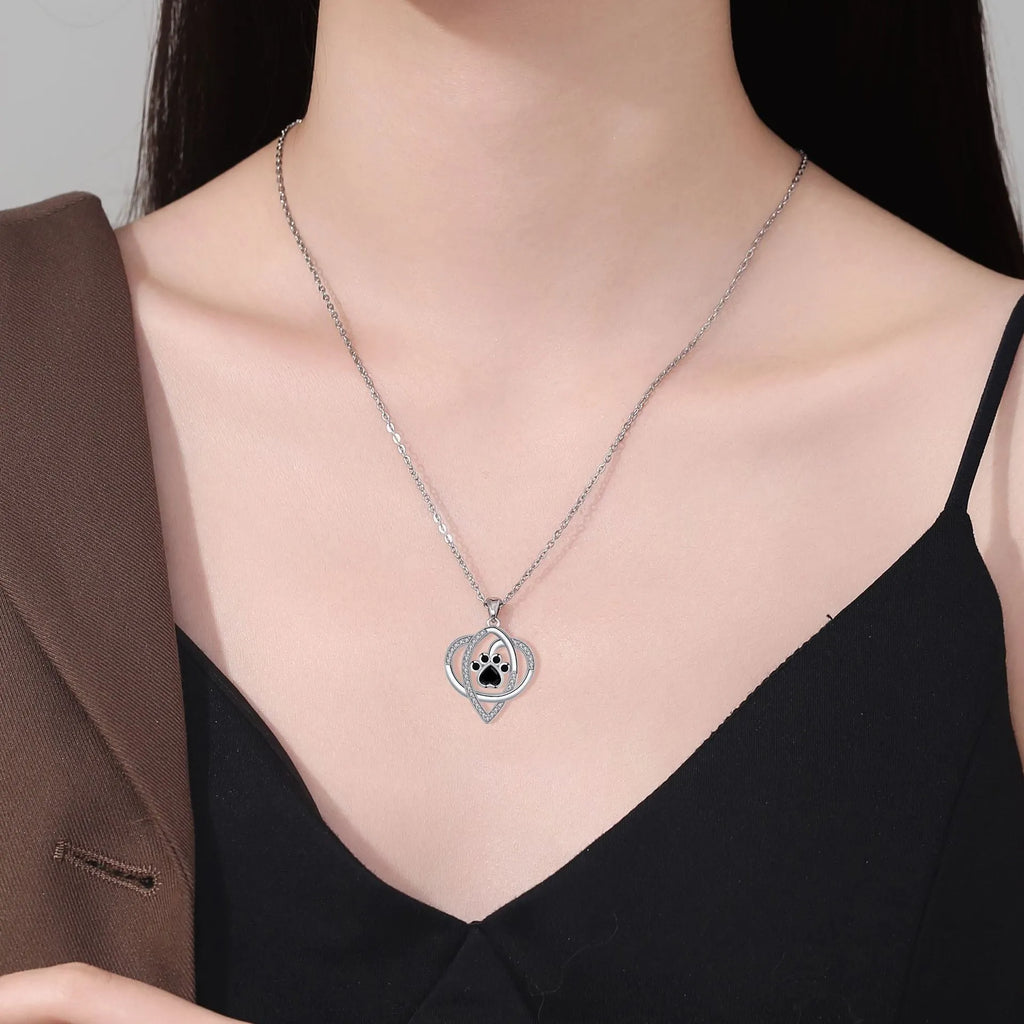Women's copper necklace with dogs and cats footprints pendant on cross chain