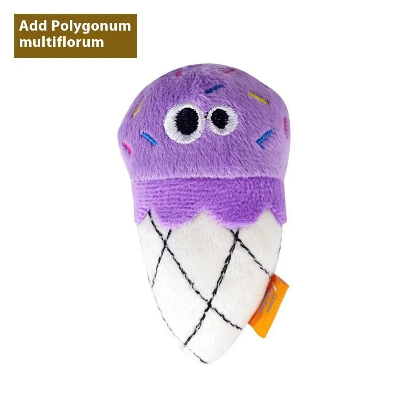 Plush cat toy in food shapes like burrito and pizza filled with catnip