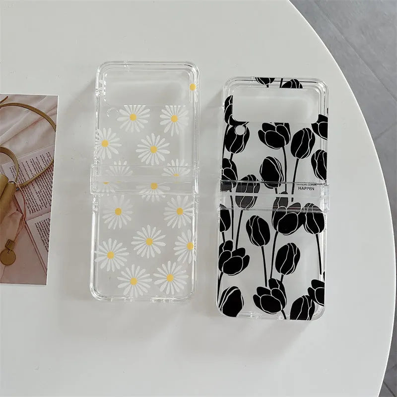 Flower design folding screen phone case for Samsung Galaxy Z Flip in daisy pattern