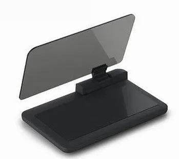 Gray car smartphone holder with transparent panel for navigation projection, measuring 15x9.5cm