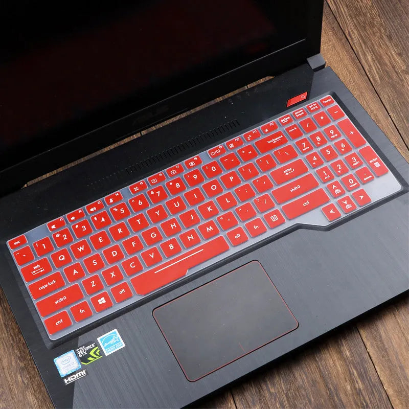 ASUS Flight laptop keyboard protective film cover shown in a translucent colour option on a laptop.