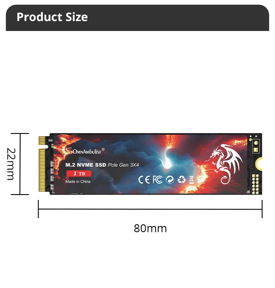M.2 solid state drive for desktop computers with PCIe 3.0 interface and 80 x 22 mm dimensions