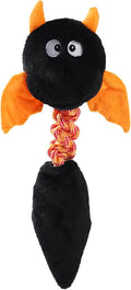 Soft rabbit fleece plush dog toy with squeaker and rope, in black, green, or red, measuring 44 cm long.