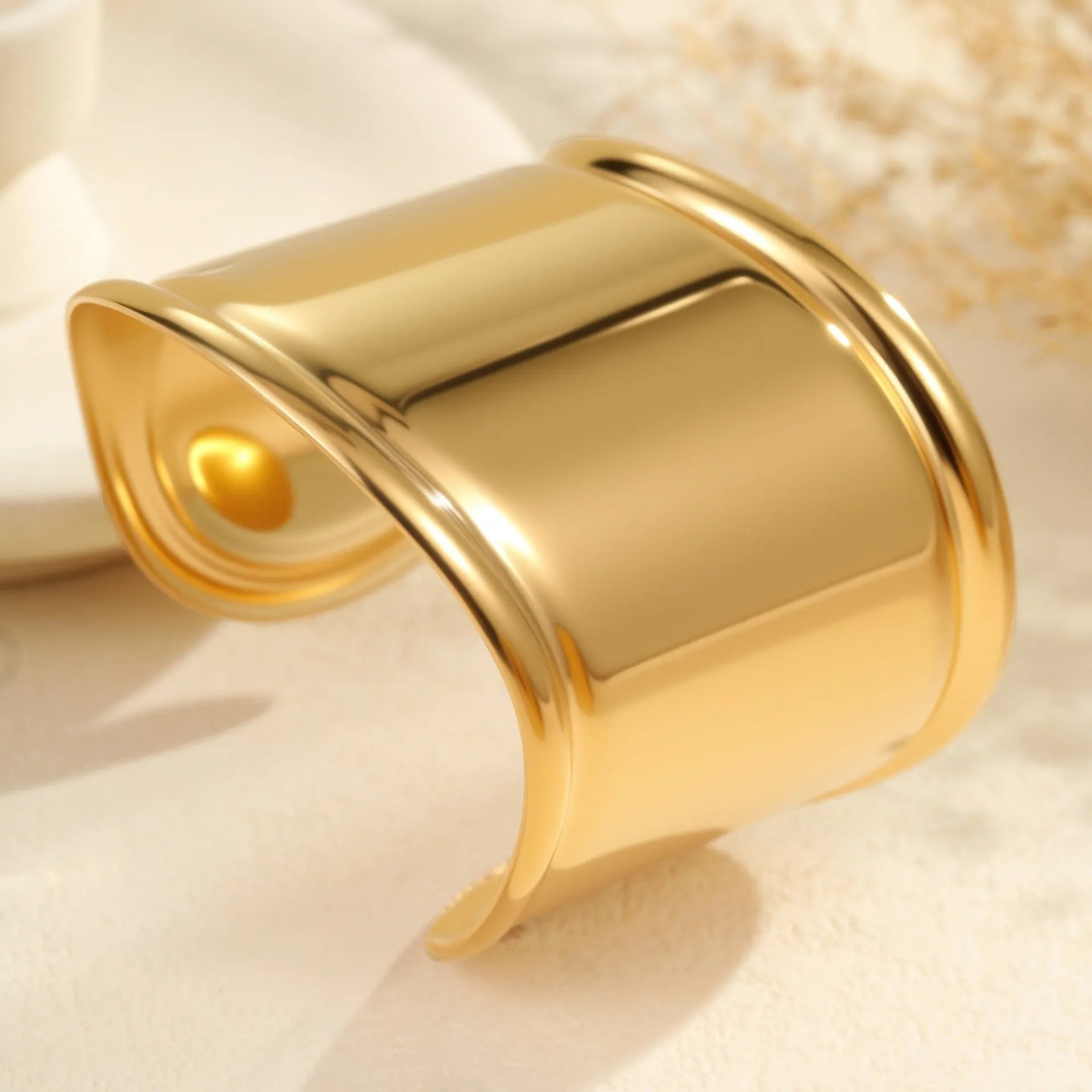 Women's exaggerated wide geometric bracelet stainless steel 18K gold plated wave design