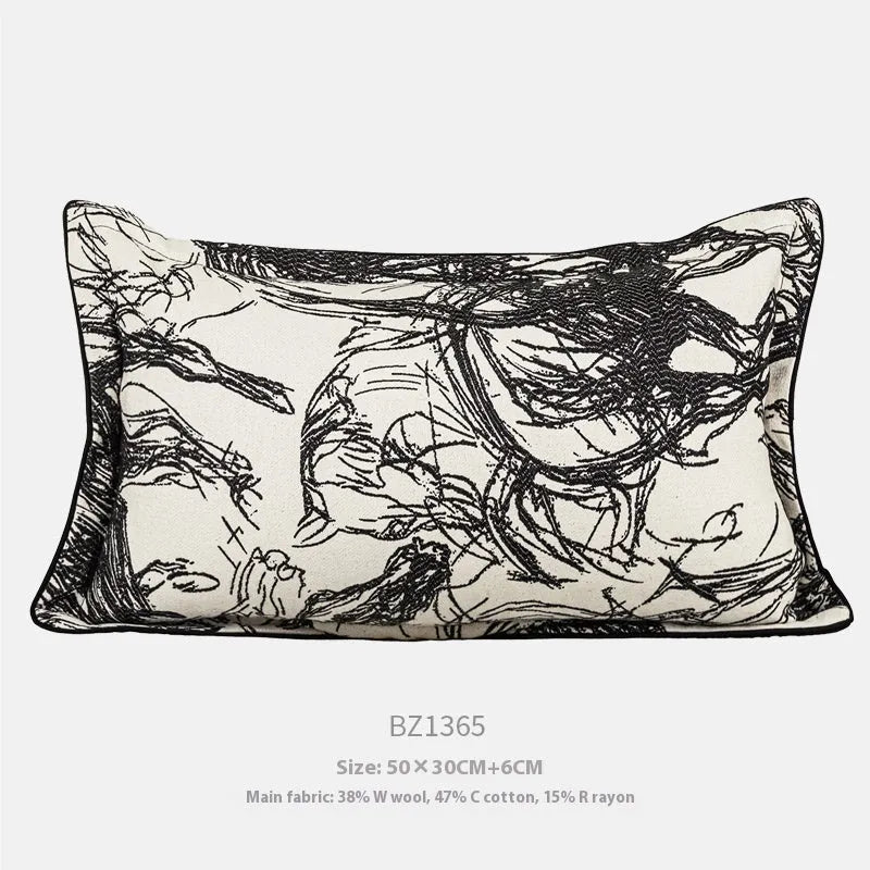 Modern abstract golden horse jacquard cushion in square and waist pillow sizes