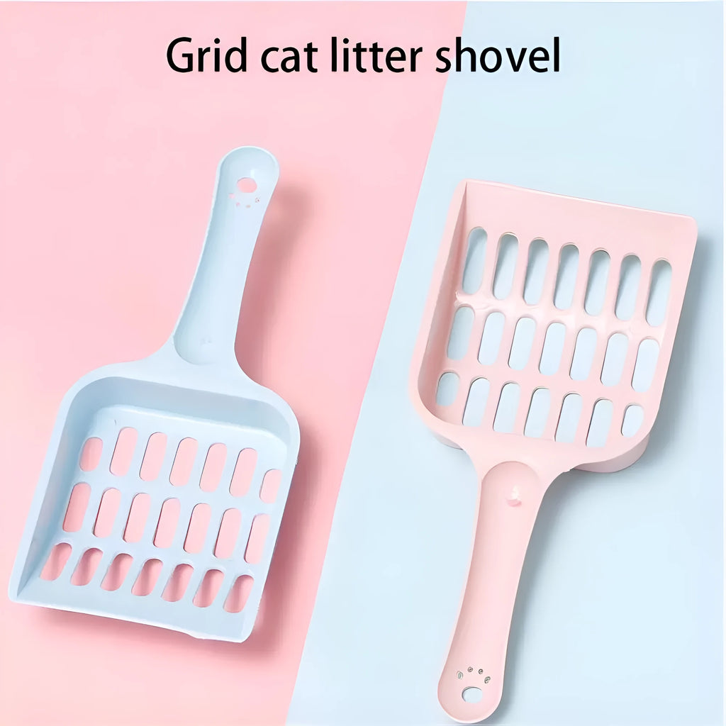 Plastic cat litter scoop 20cm long with fine mesh in blue green or pink for cleaning cat toilet sand