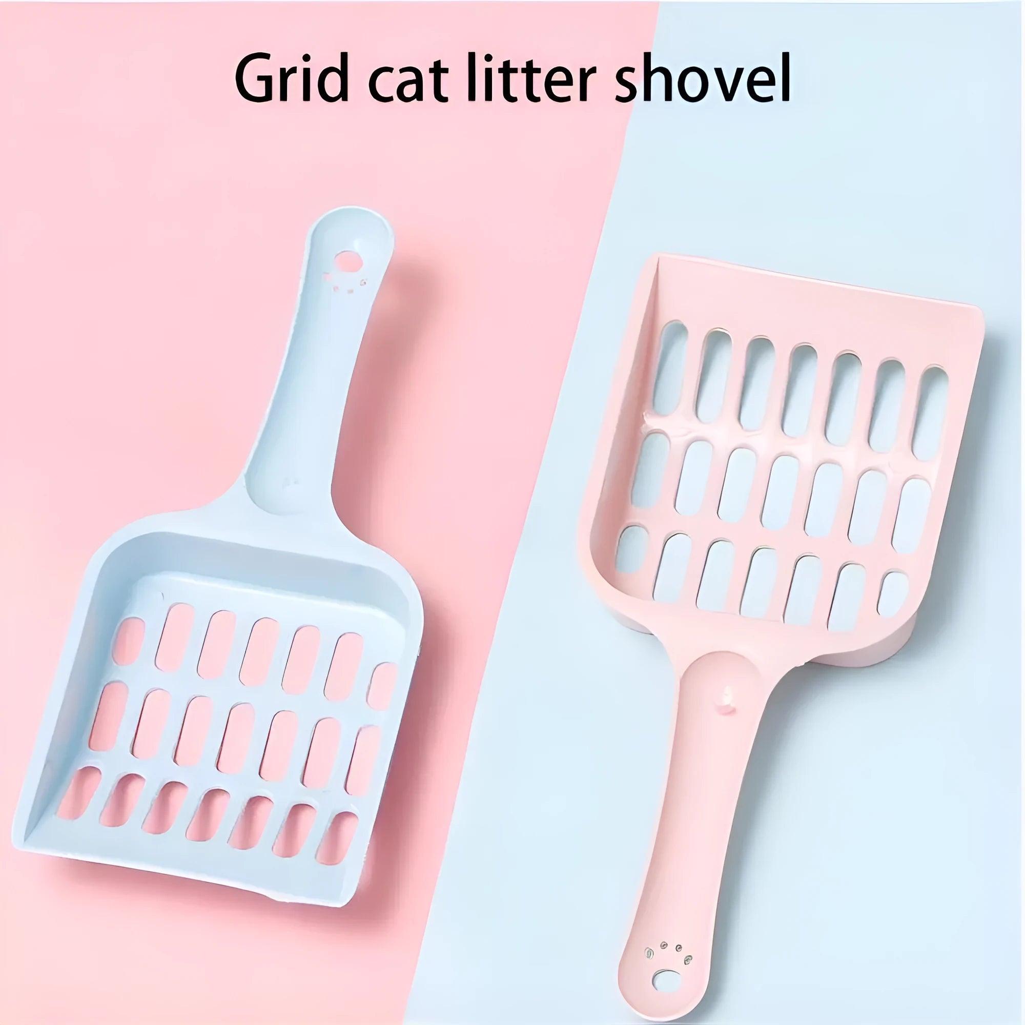 Plastic cat litter scoop 20cm long with fine mesh in blue green or pink for cleaning cat toilet sand