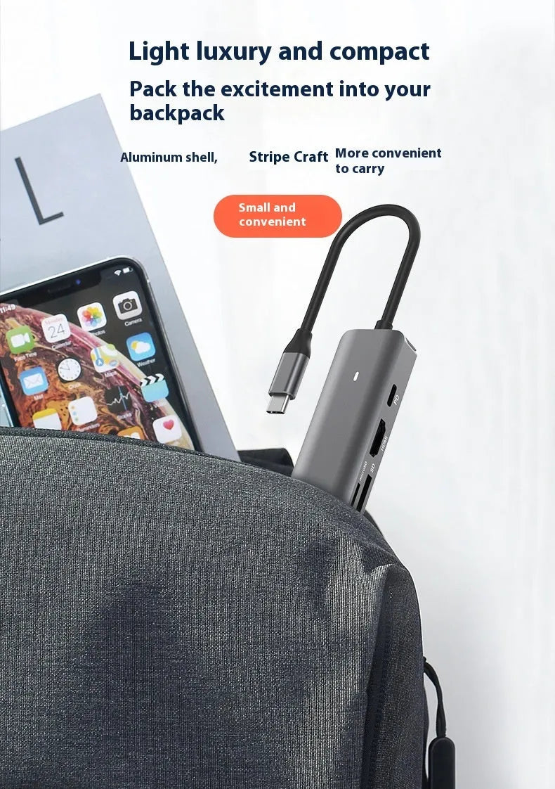 LQT-LH07 7-in-1 USB-C computer hub with card reader slots and HDMI port