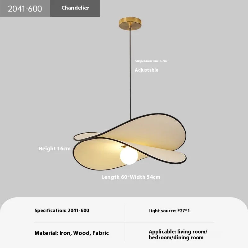 French artistic pendant light with textured fabric potato chip shade in modern simplicity style