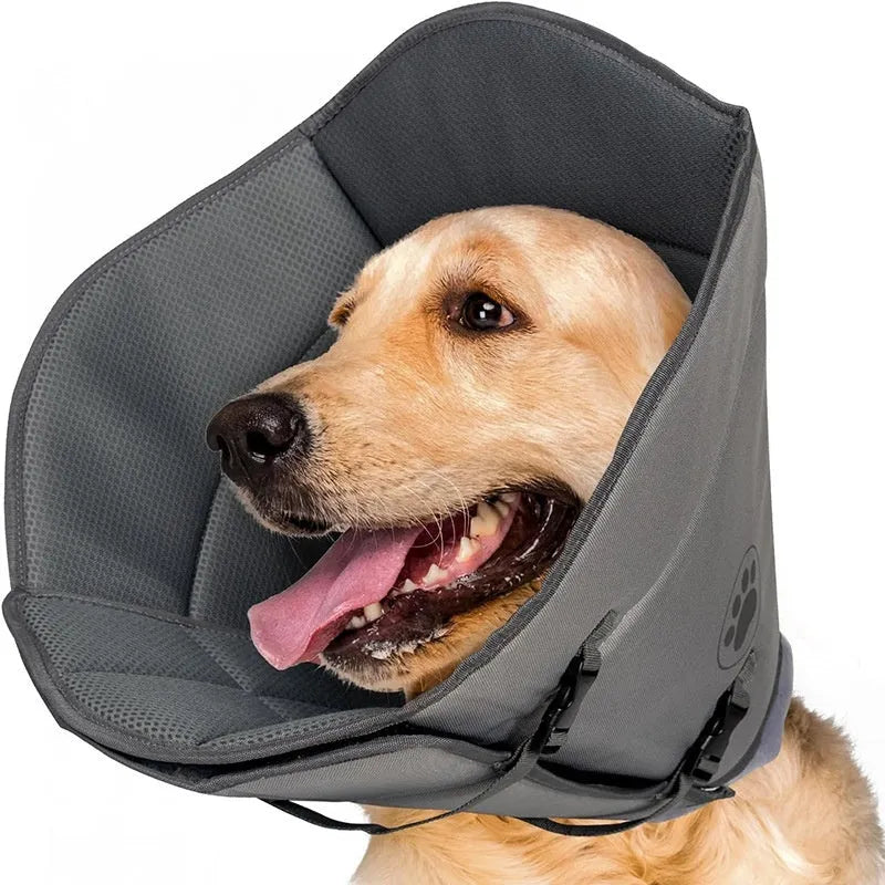Adjustable polyester pet sterilisation collar showing double layer construction and anti-bite ring