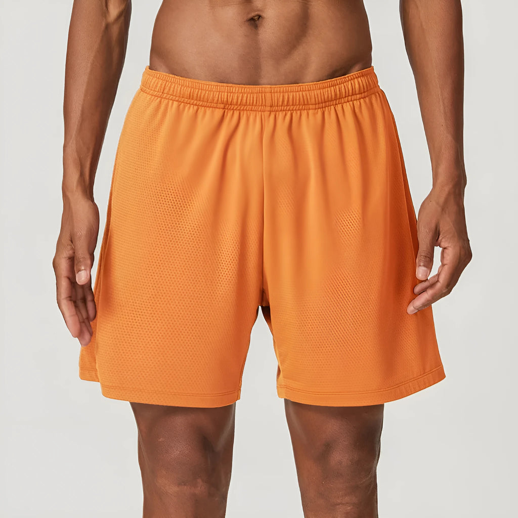 Men's double-layer workout shorts in sky green colour with moisture-wicking fabric for running and gym training