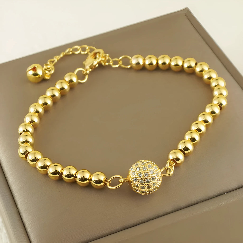 Arabic style copper bracelet with zircon stones and heart-shaped design elements for women