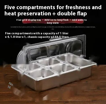 Stainless steel commercial dining plate display box with lid and multiple compartment configuration options