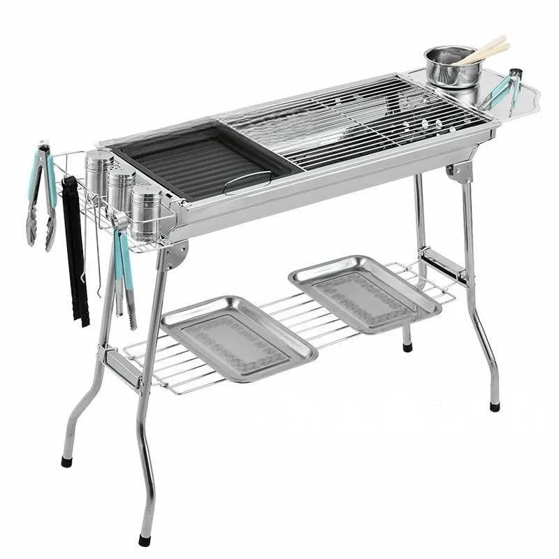 Stainless steel portable folding barbecue oven shown in natural colour.