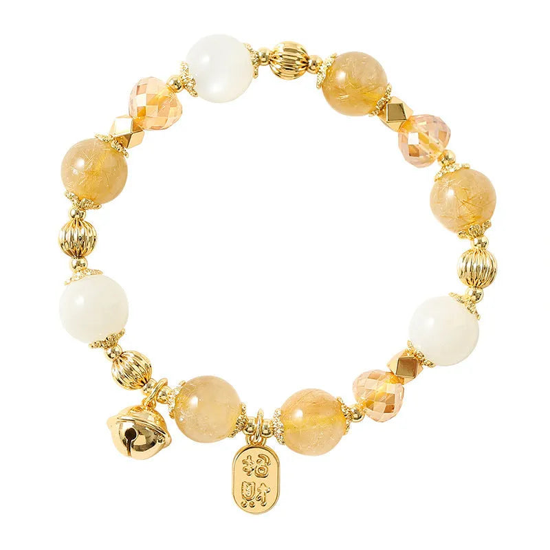 Gold rutilated quartz bracelet with electroplated finish and Korean style design