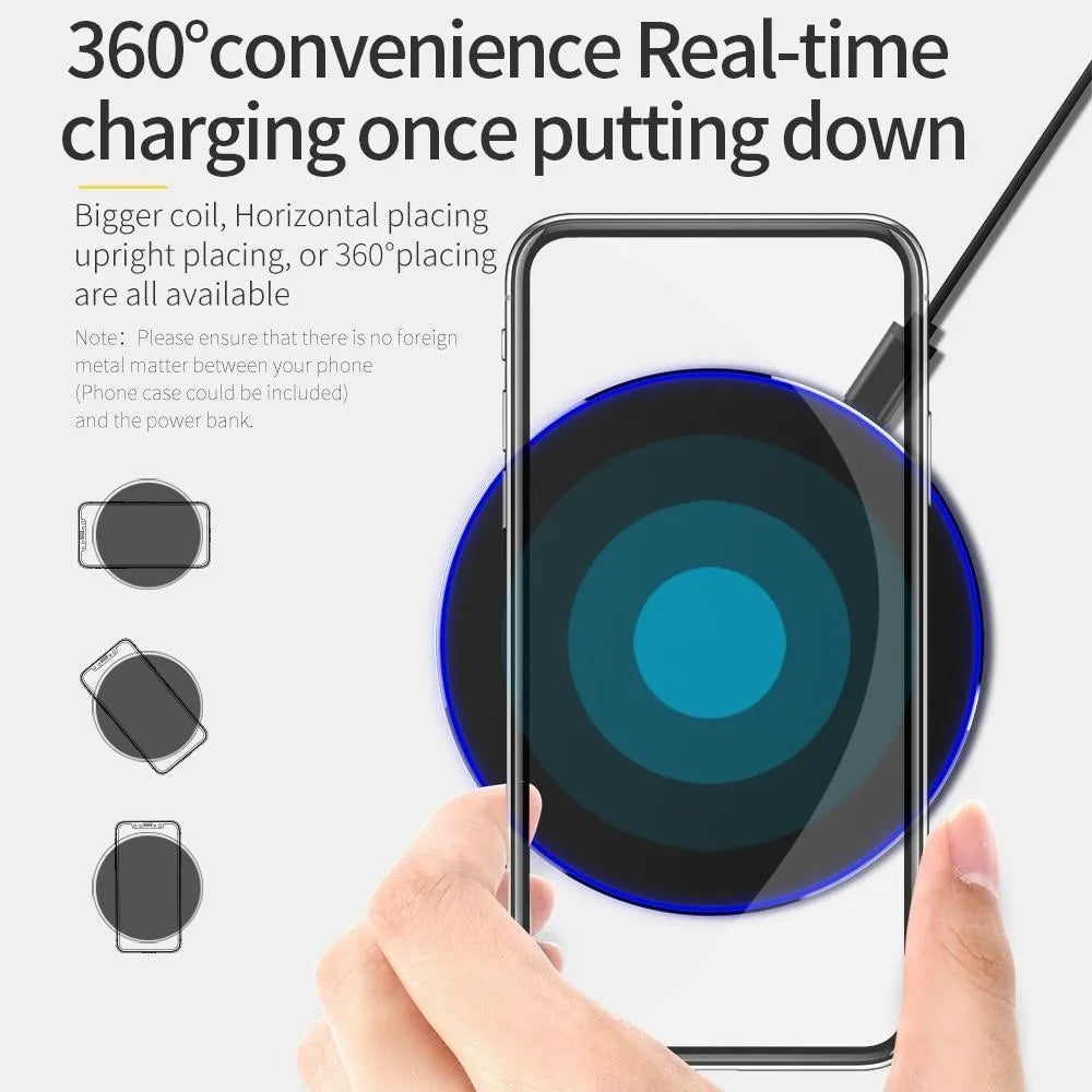 Black ultra-thin wireless charging pad with 9V fast charging support