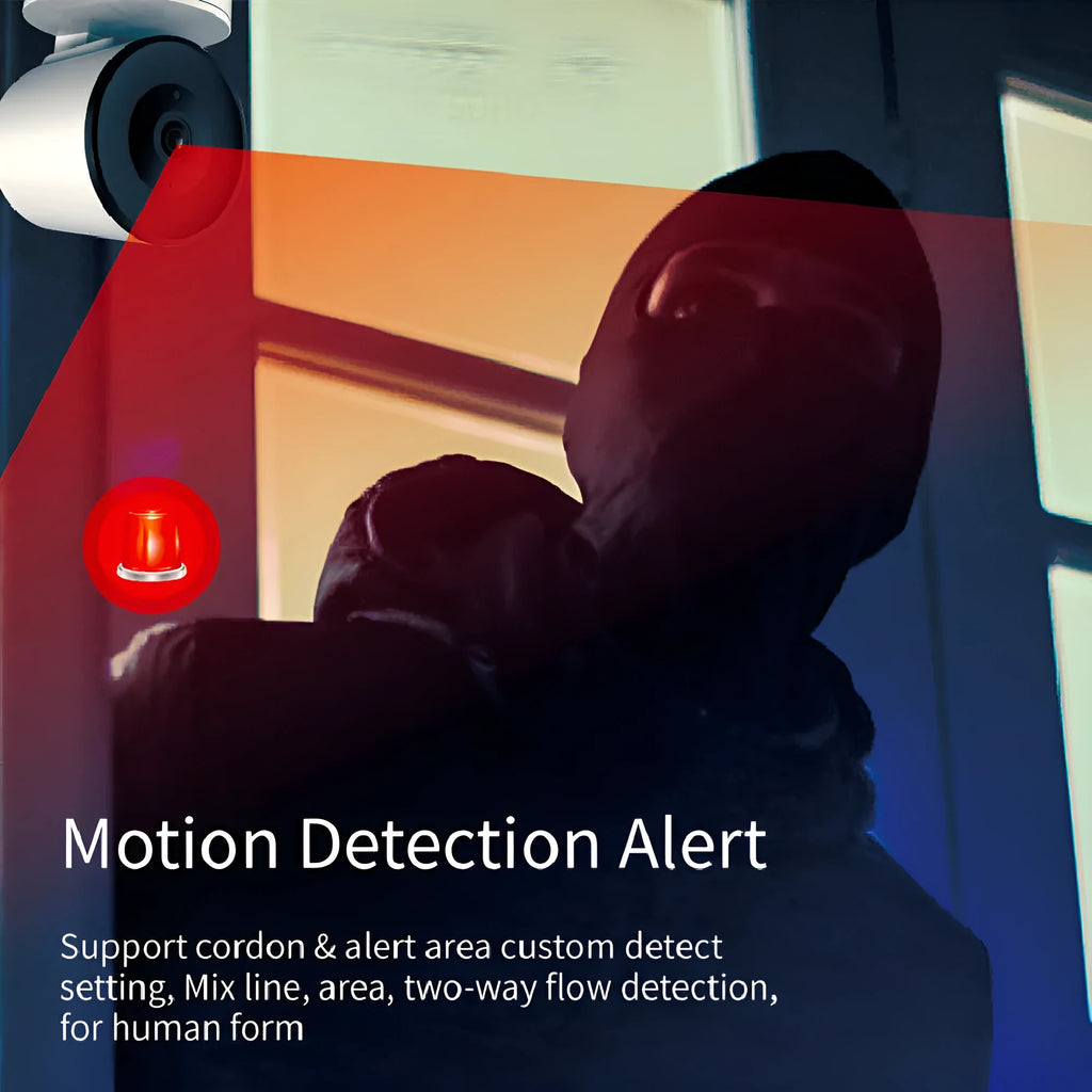 Indoor WiFi security camera with pan and tilt function on a desktop.