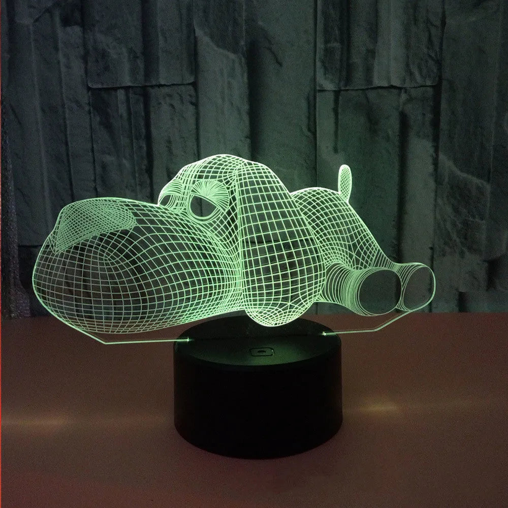Doggo 3D illusion desktop lamp glowing in multiple colours with easy-touch button