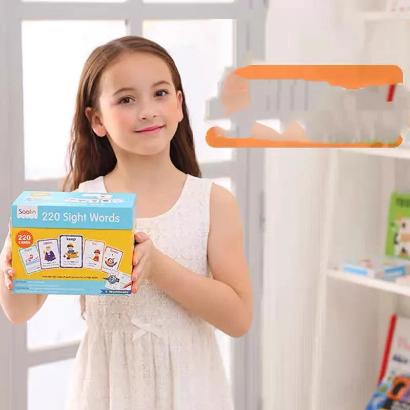 Early childhood education high-frequency word card gift box set with 220 cards and workbooks