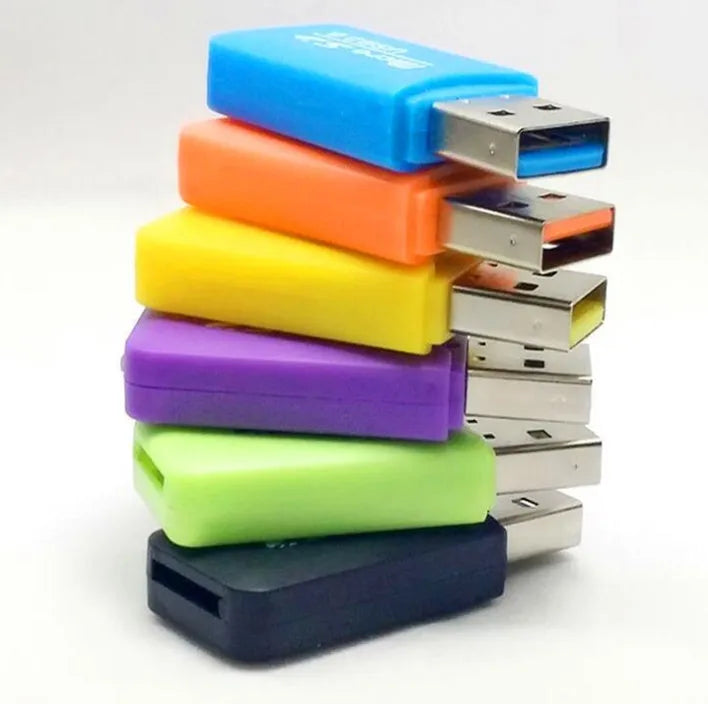 Mini USB TF and SD card reader showing compact design with card slots