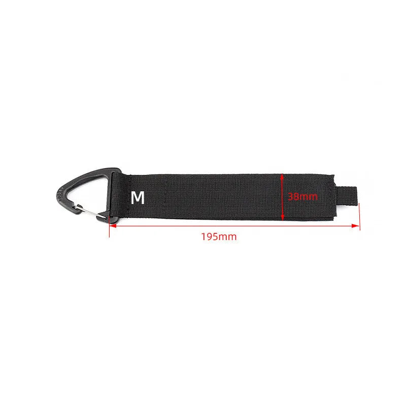 Black gravity strap climbing storage organiser with carabiner hook in three size variations