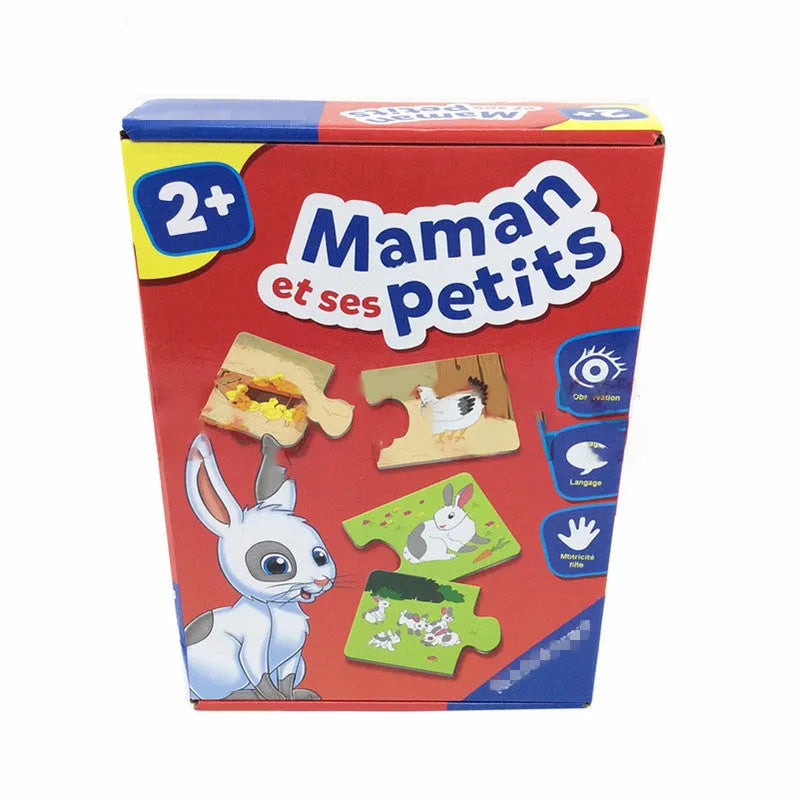 French children's puzzle game with 12 matching pairs of pictures and vocabulary words on paper plate