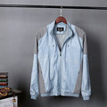Men's thin cotton linen jacket in heather grey, grass green, and blue colours with regular cut