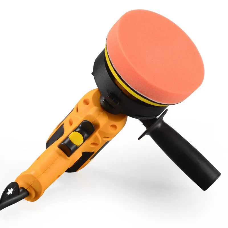 Yellow automotive polishing machine with 125mm disc diameter and copper metal plastic construction