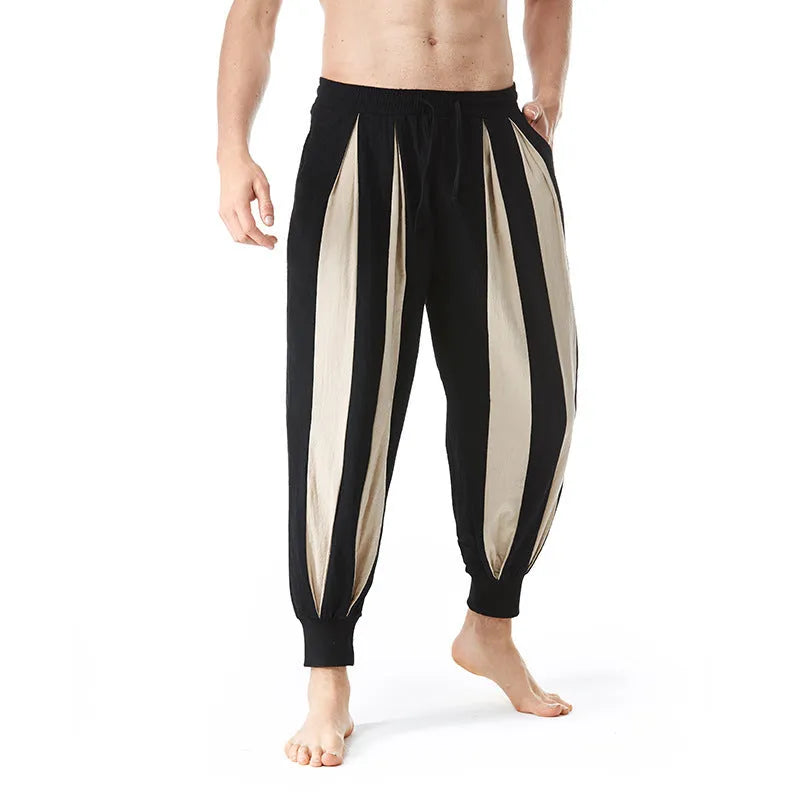 Men's straight-leg casual trousers in red, khaki, yellow, or brown colours.