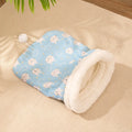 Flannel cat sleeping bag nest pet bed in pink or blue, 50 cm by 40 cm.