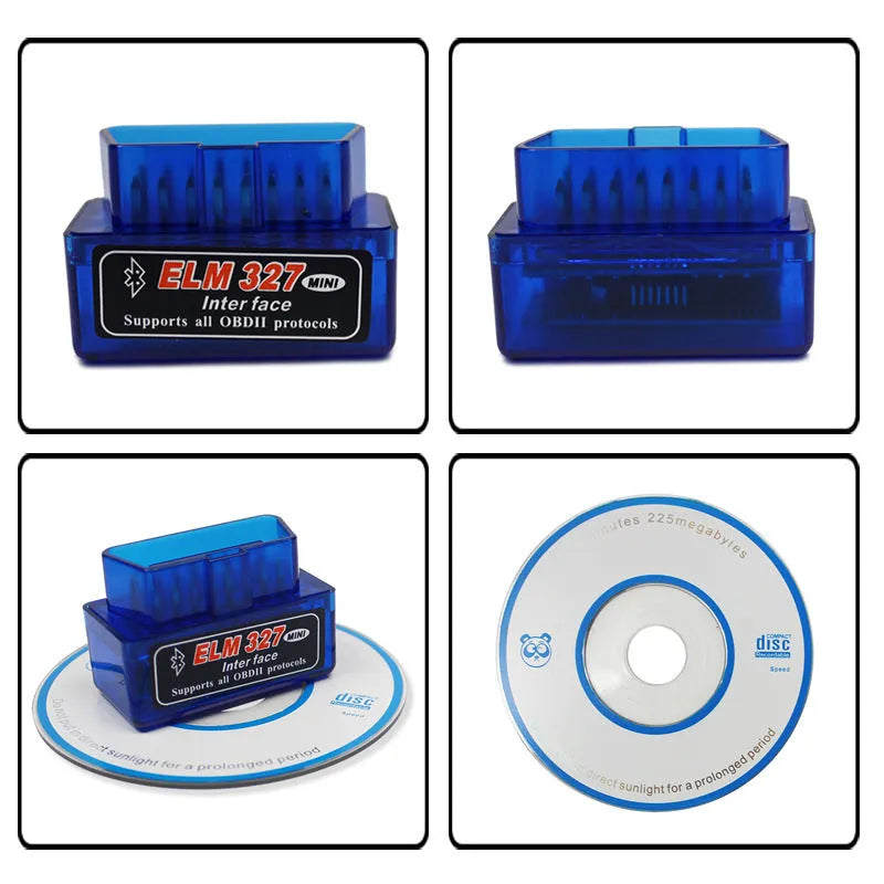 Bluetooth OBD2 auto fault detector with ELM327 chipset for vehicle diagnostics