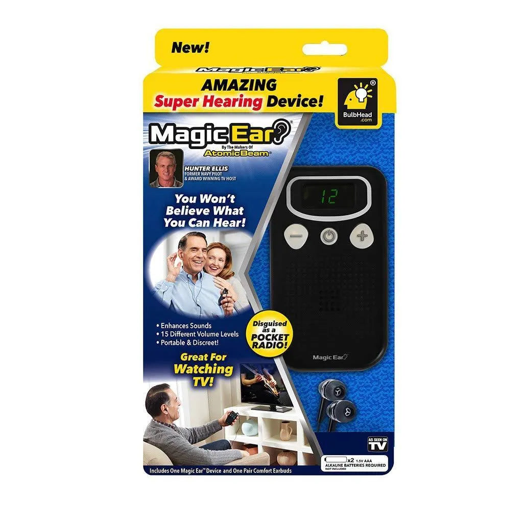 Digital personal hearing amplifier with bright display and handheld radio design