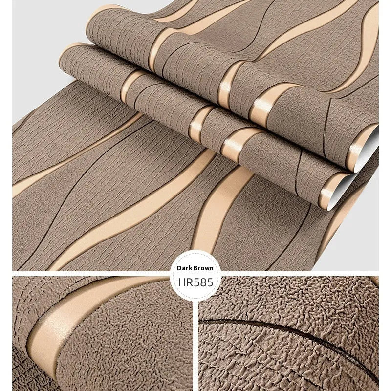 Curved stripe pattern 3D background wallpaper in non-woven fabric with deerskin velvet finish