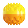 Blue squeaky dog ball toy with spiky texture for dental cleaning and water fetch