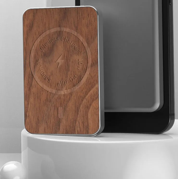 Khaki aluminium wireless charging bank with magnetic suction and USB port