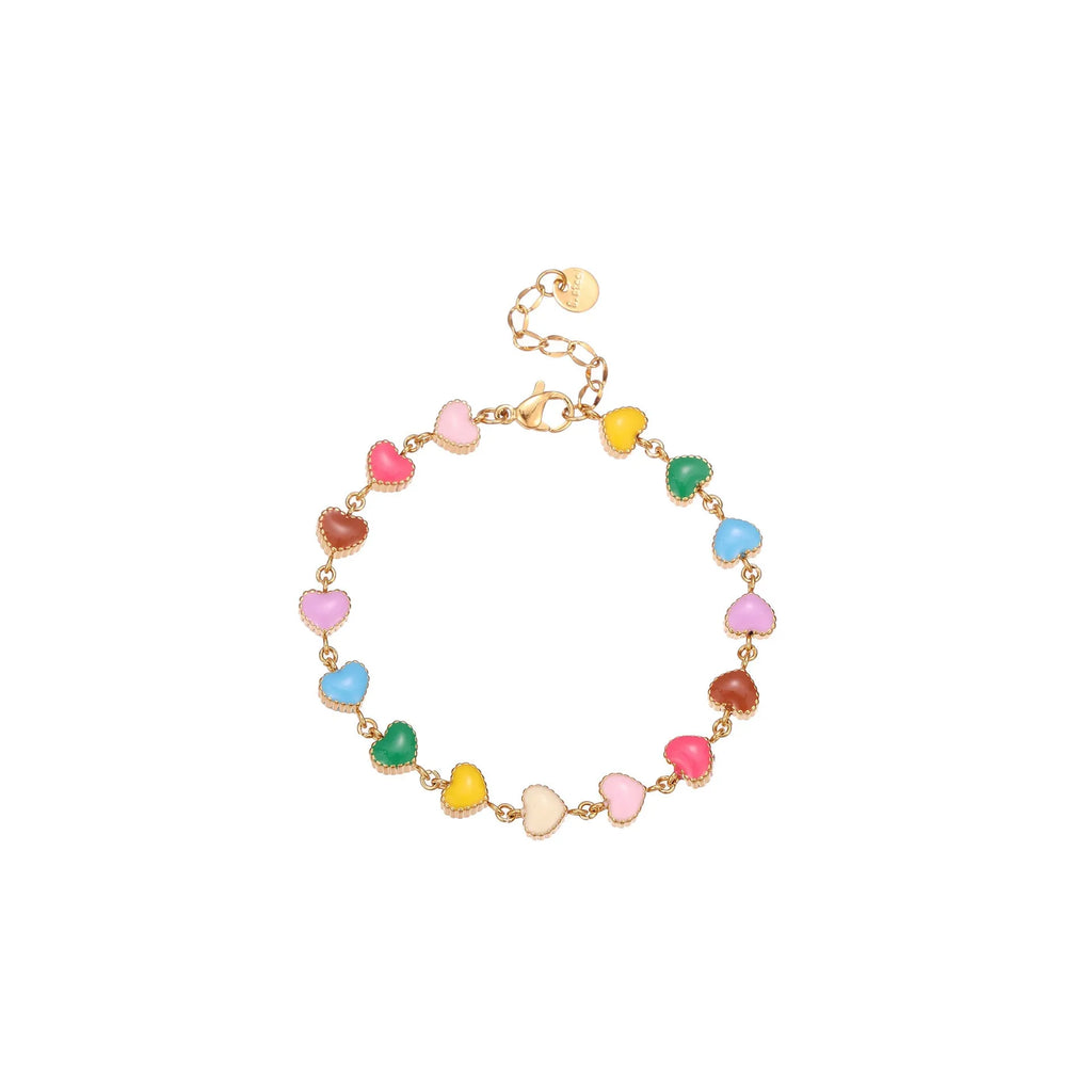Women's stainless steel bracelet with heart pendant and colourful oil necklace elements