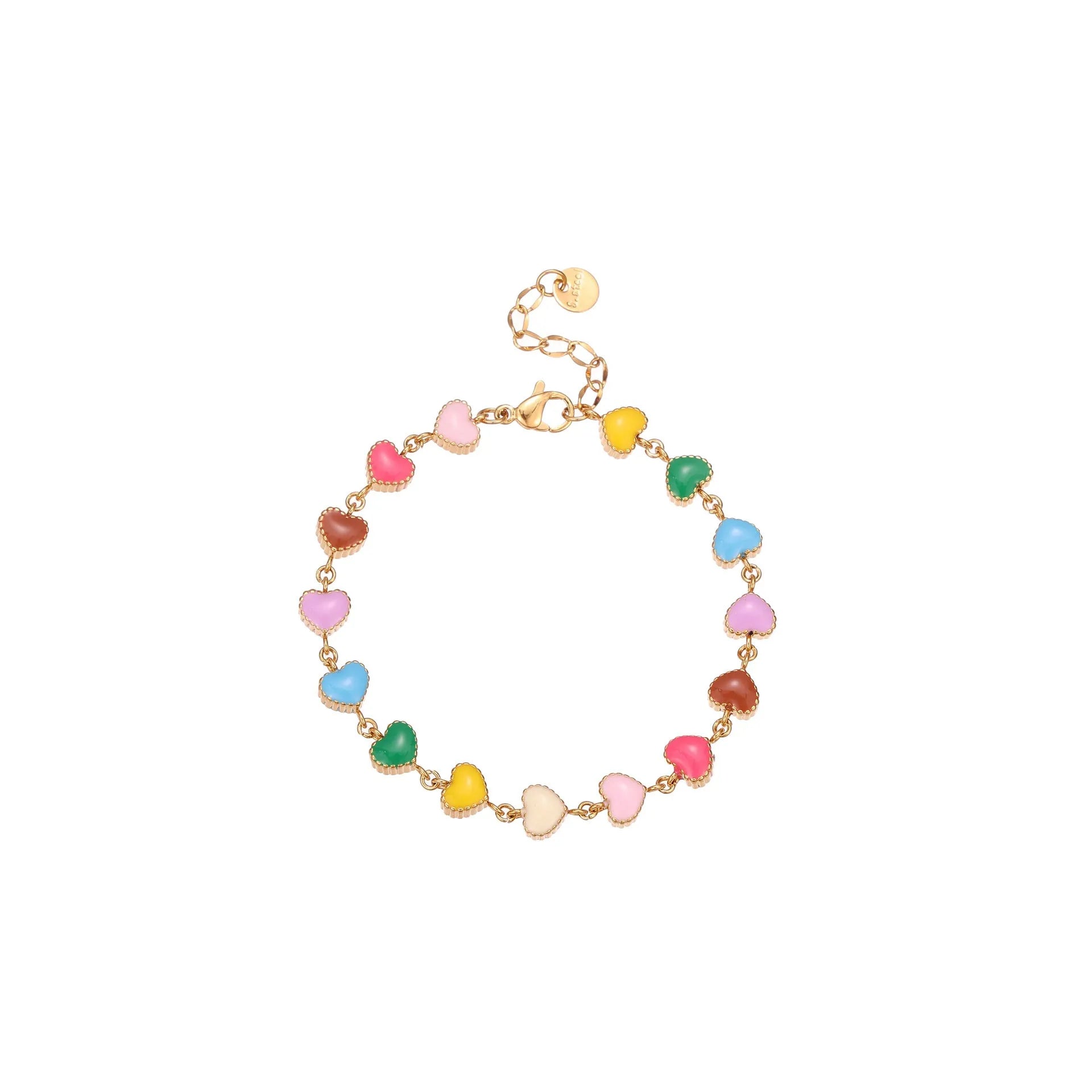 Women's stainless steel bracelet with heart pendant and colourful oil necklace elements