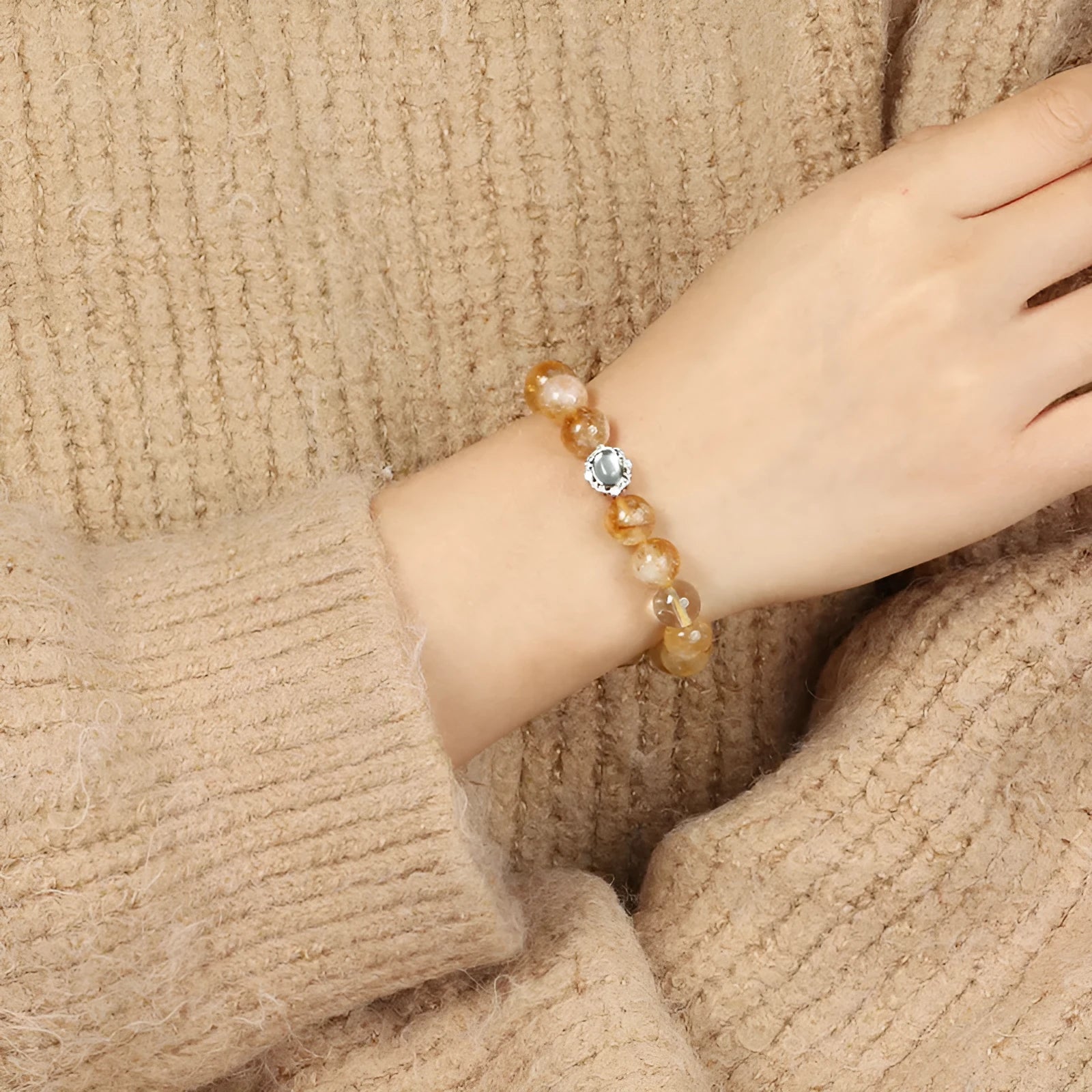 Geometric citrine crystal bracelet with 10mm faceted gemstones in unisex jewellery design